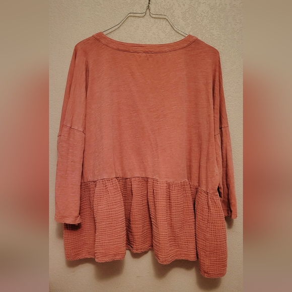 Time and Tru Flowy Peplum Peach Blouse, 3/4 Sleeve Button V-Neck Shirt XL(16-18) - Picture 2 of 4